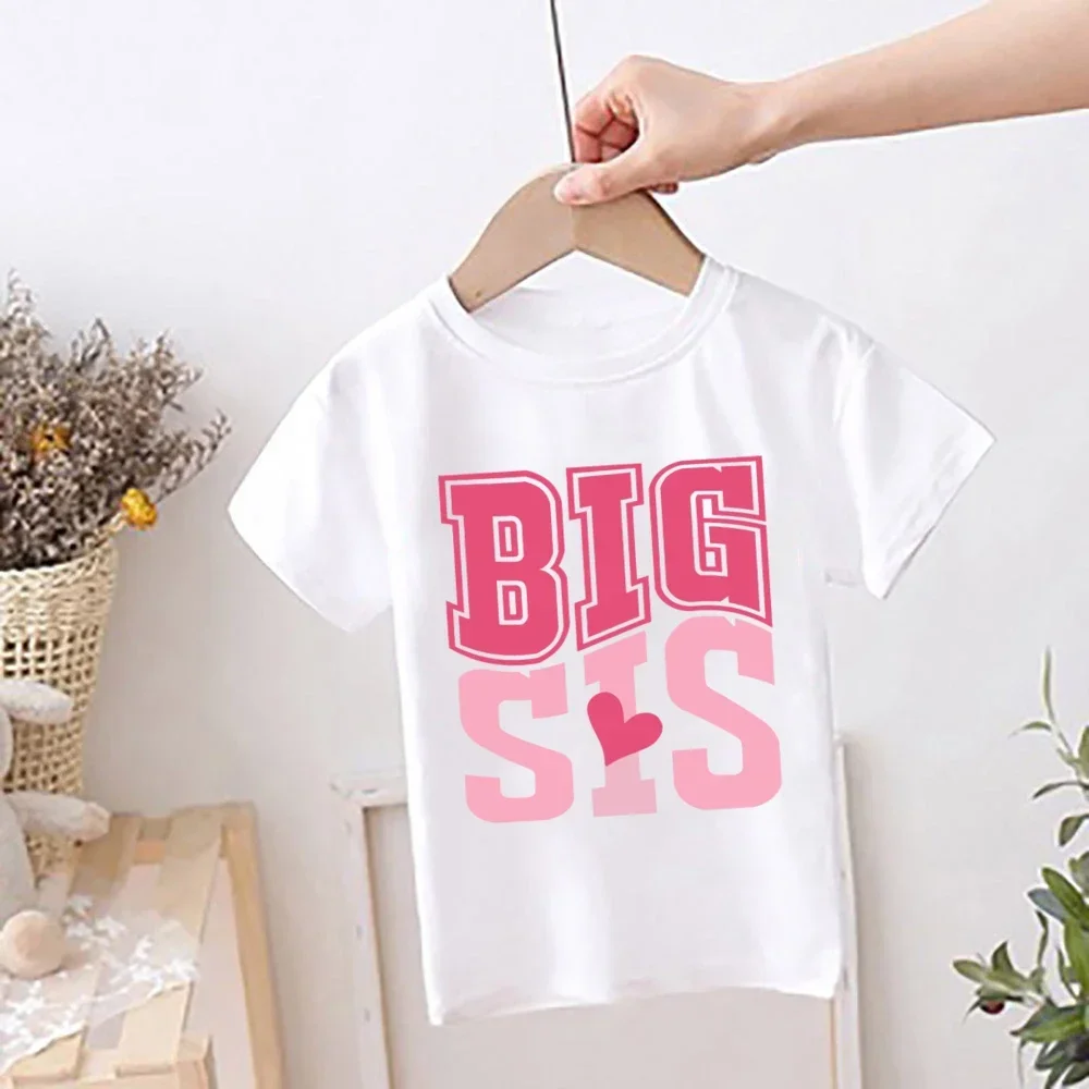 Big Sister Little Sister Print Girls T-shirt Sibling Matching Outfit Tee Boys Girls Short Sleeve Tops Summer Child Tops Clothes