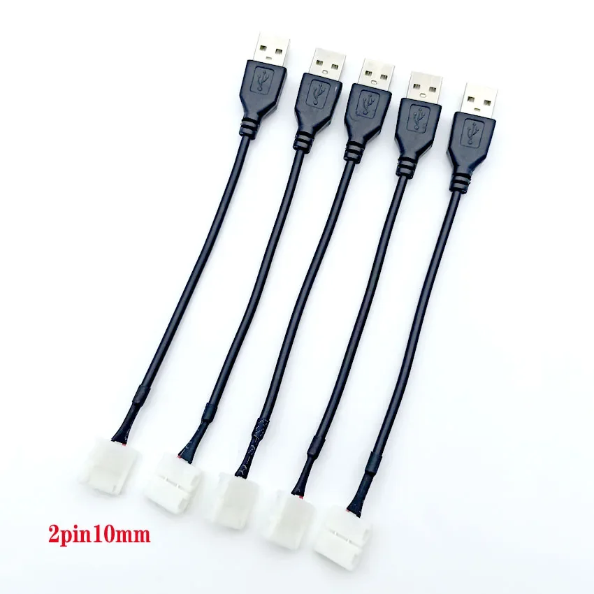 5PCs 2Pin 8mm/10mm LED Strip Light Connectors to USB Connector Quick Connect Free Welding for 5050 2835 WW CW NW 5V Tape Lamp