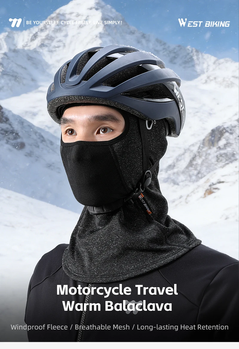 WEST BIKING Thermo-Balaclava Winddichte Gesichtsmaske mit Netzbelüftung Ski Motorrad Fleece Nackenwärmer Helmkompatibel – Detail 1