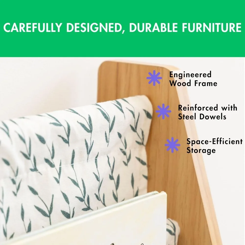 Estante infantil de 4 camadas com bolsos profundos de tecido – Organizador de livros de berçário que economiza espaço para crianças e crianças