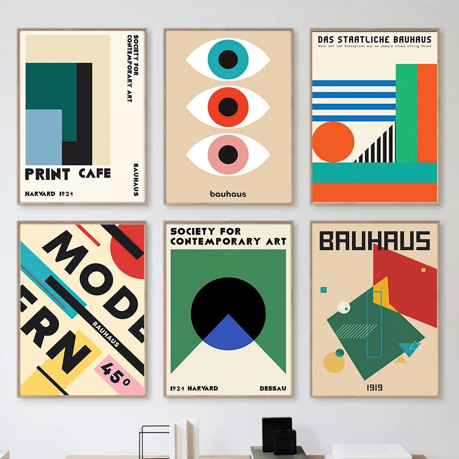 Colorful Bauhaus Line Geometric Abstract Art Posters And Prints Wall Art Canvas Painting Hotel Bar Picture For Living Room De