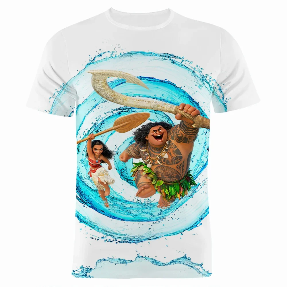 2024 Disney Summer Movie Men\'s 3D Print T-shirts Moana Boy Girl Kids Cartoon T Shirt Short Sleeve Women Tee Tops