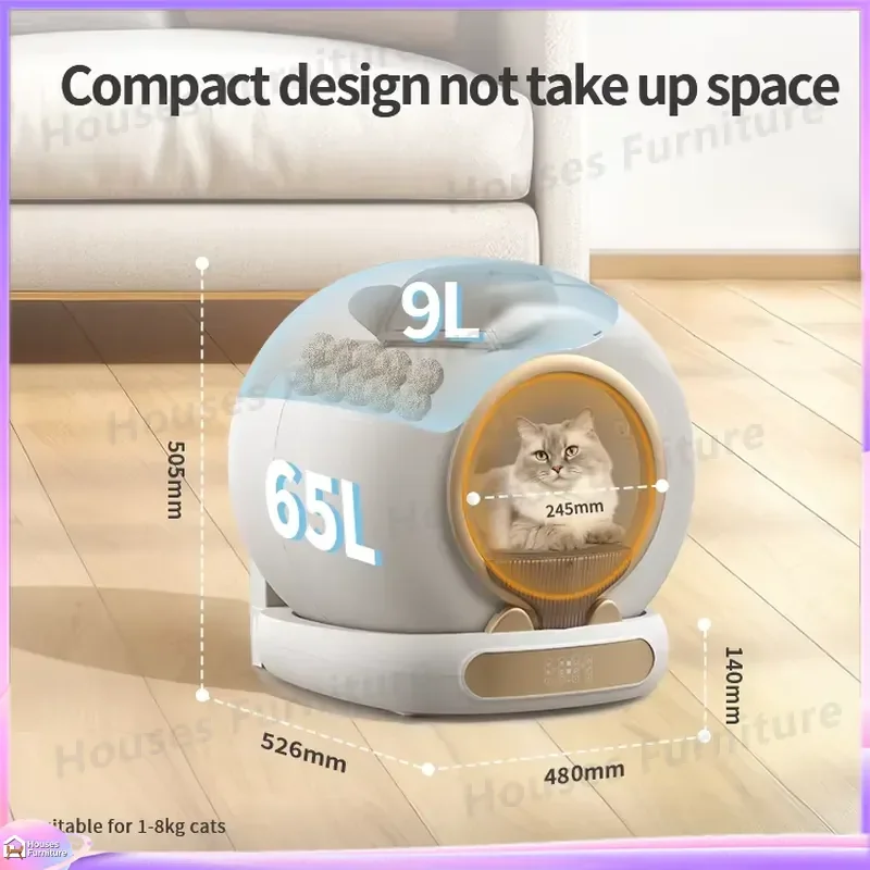 Fully Automatic Self Cleaning Cat Litter Box Smart Odorless Induction Toilet for Cats with App Control Timer LCD Display