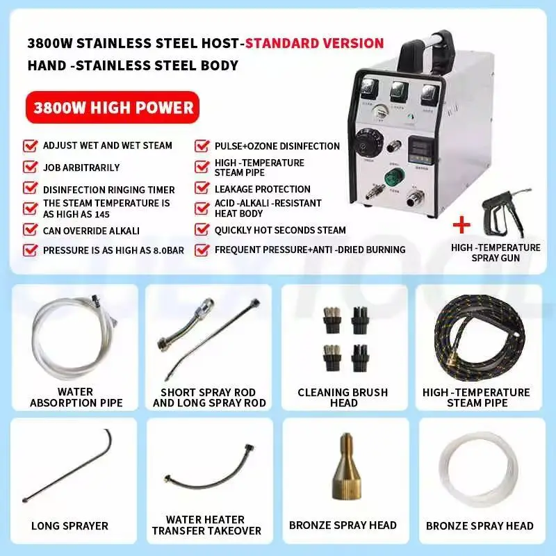 Portable High Temperature Pressure 3800W Steam Cleaner for Multifunctional Air Conditioning Range Hood Cars Cleaning Machine