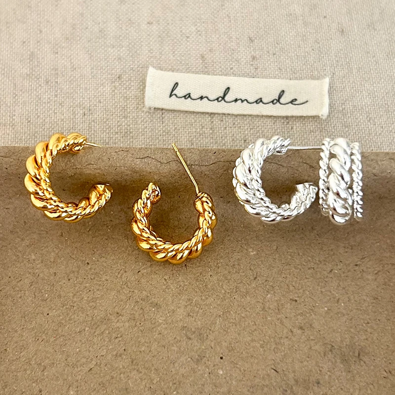 

PONYKISS 925 Sterling Silver 18K Gold Twisted Letter C Stud Earrings for Women Minimalist Fine Jewelry Vintage Accessories