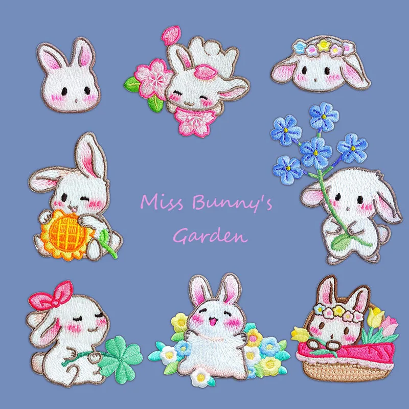 Self-Adhesive Fabric Stickers for Clothes Bags, Cute Rabbit Flower Embroidery, Cell Phone Cases, DIY Decorative Fashion Patches