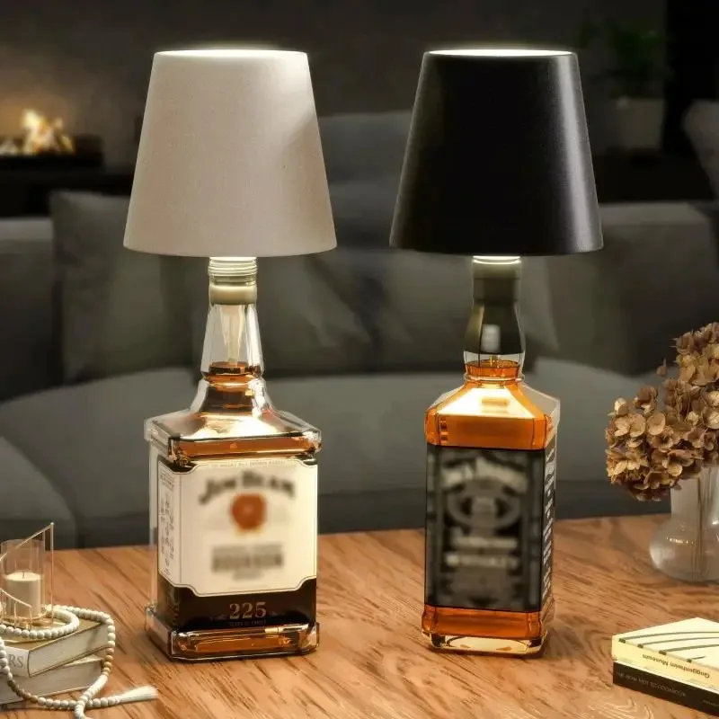 LED Wine Bottle Table Lamp Wireless 3-Color Infinitely Dimmable USB Rechargeable Dining Table Beverage Light Top Touch Control