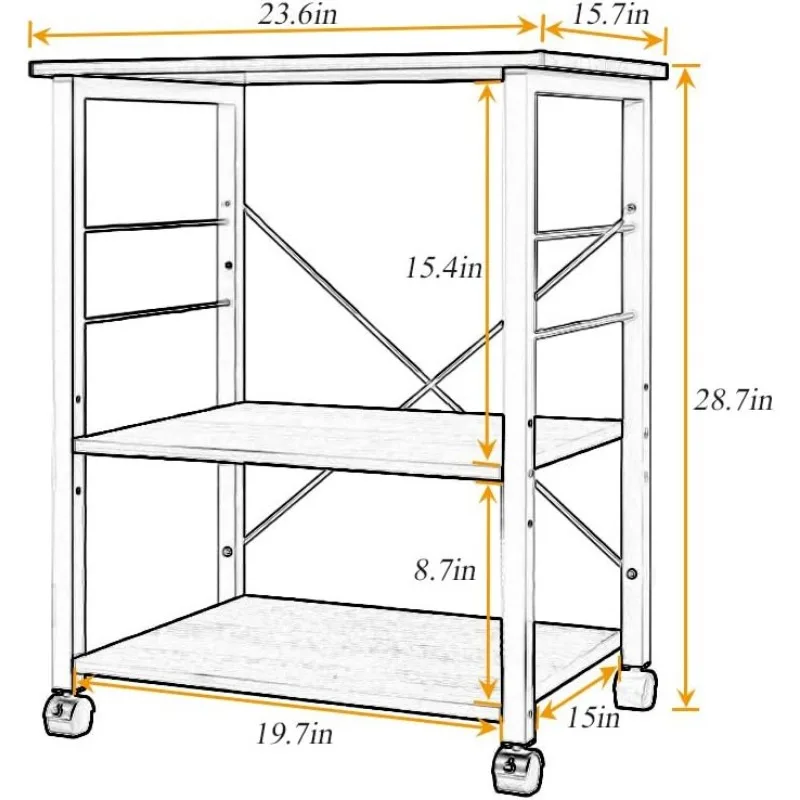 Standing Baker's Racks Appliance Table Small Rolling Kitchen Cart Microwave Cart Stand, 3-Tier Kitchen Baker's Rack Ut