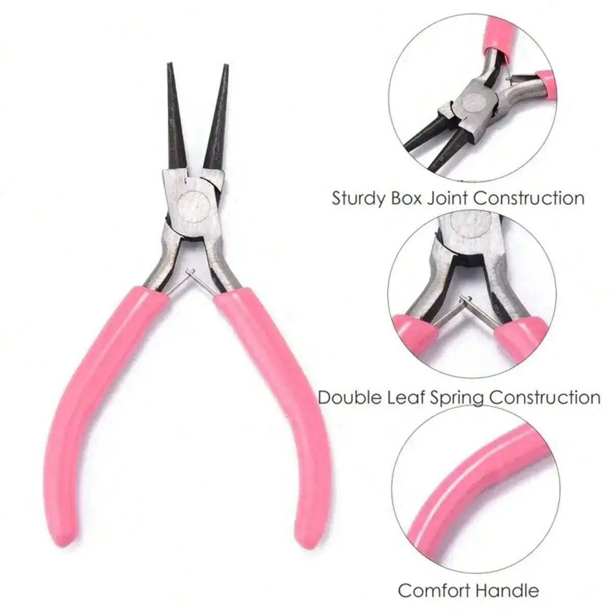 Premium 4 Inch Pink Mini Jewelry Pliers Set, Pointed & Round Nose Hand Pliers for DIY Jewelry Making Crafts