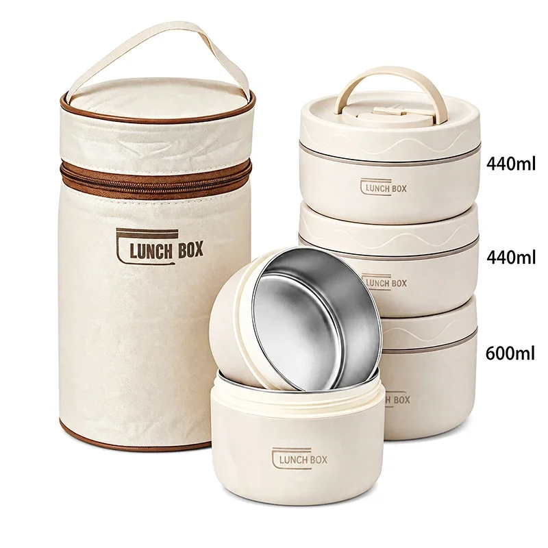 3/4pcs Portable Insulated Food Container Lunch Box With Storage Bag 304 Stainless Steel Bento Box Leakproof Hot Lunch Bags Set