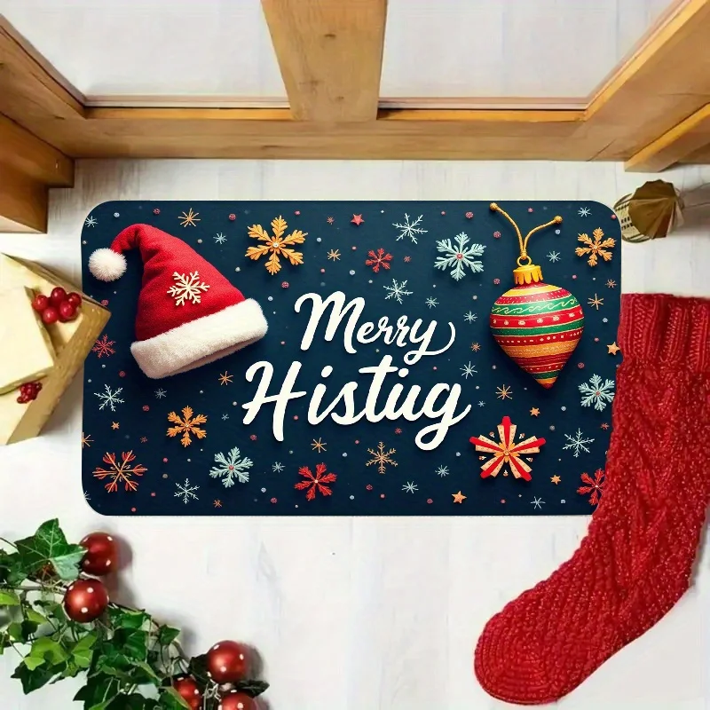 Christmas New Year Decorative Doormat Gingerbread House Welcome Floor Mat for Front Door Entryway Home Holiday Party Decor