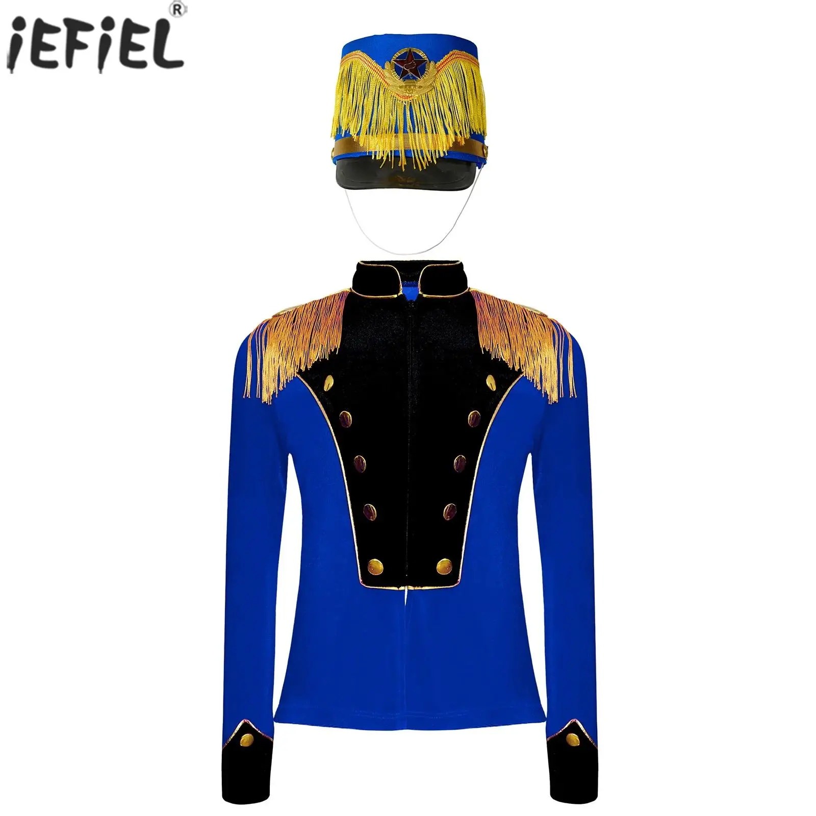 Kids Circus Ringmaster Marching Band Drummer Costume Halloween Honor Guard Long Sleeve Fringe Velvet Jacket Party Fancy Dress Up