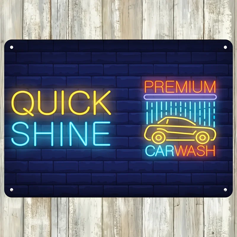 "Quick Shine Car Wash" Neon Sign - Vibrant Blue,Yellow LED Display with Raindrop Design, for Auto Repair Shops,Garages,