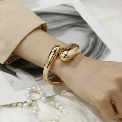 New Arrival Trendy Smooth Stainless Steel Water Drop Bangle for Women Personality Cuff Bracelet Jewelry Accessory Colorfast Gift
