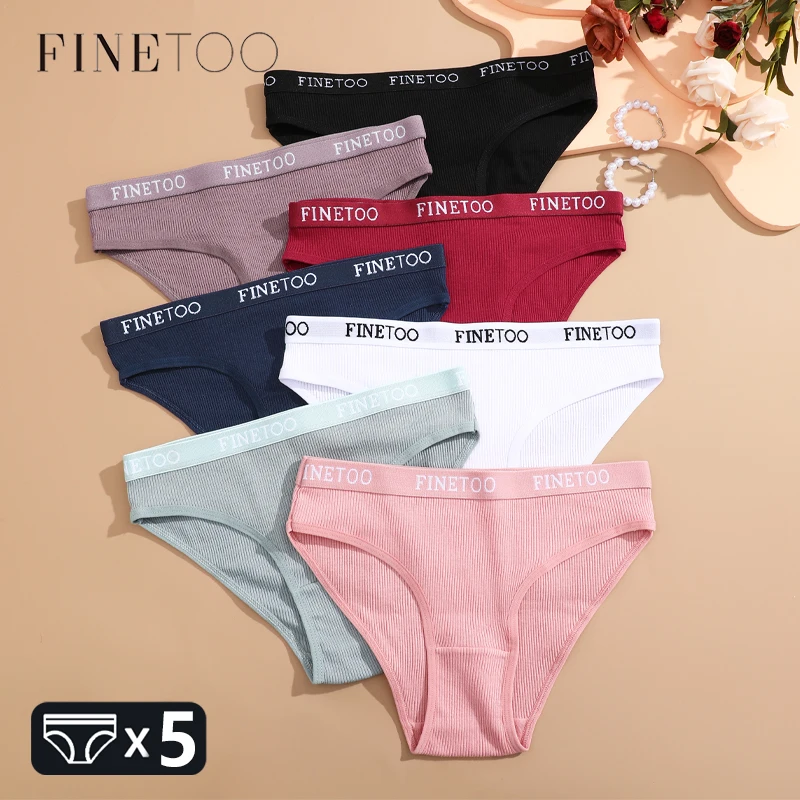 FINETOO 5 Stück Baumwoll-Elastikgürtel Unterwäsche Damen Sexy Gestreifte Slips Niedriger Bund Bequeme Höschen Weiche Damenunterwäsche M-XXL