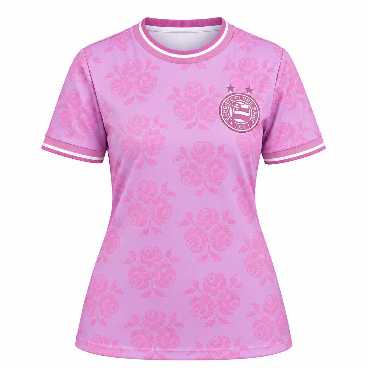 2026 EC Bahia Pink October Women's Football Jersey Pink Floral Crew Neck Short Sleeve Soccer Shirt