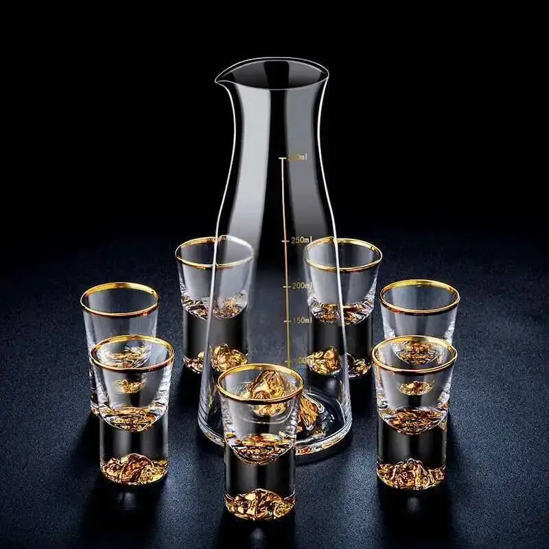 Crystal Golden Mountain Liquor Shot Glass Decanter Set White Spirit Vodka Gold Berg Foil Sake Dispenser Small Wine Cup Wineglass