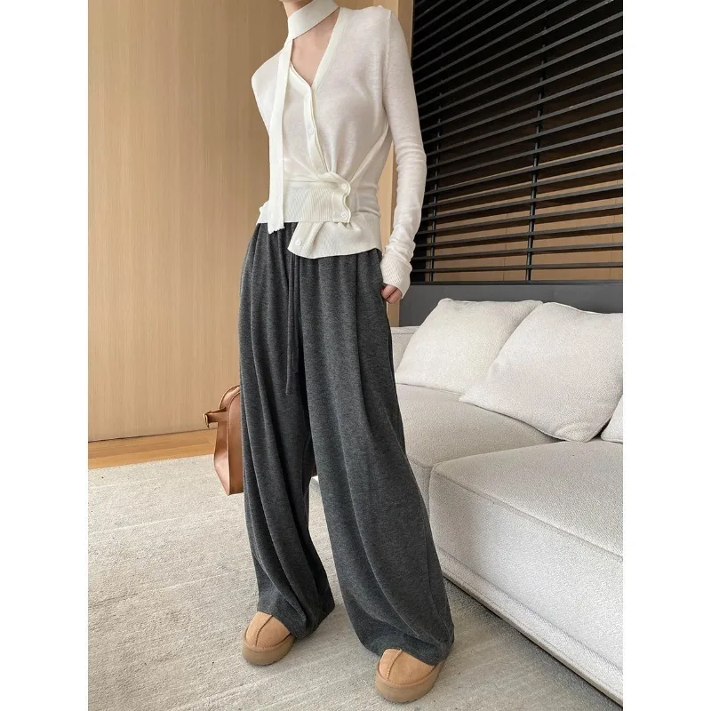 Thick Hanging Elastic Waist Grey Jogger Trousers Casual Pants 2024 Autumn Sweatpant