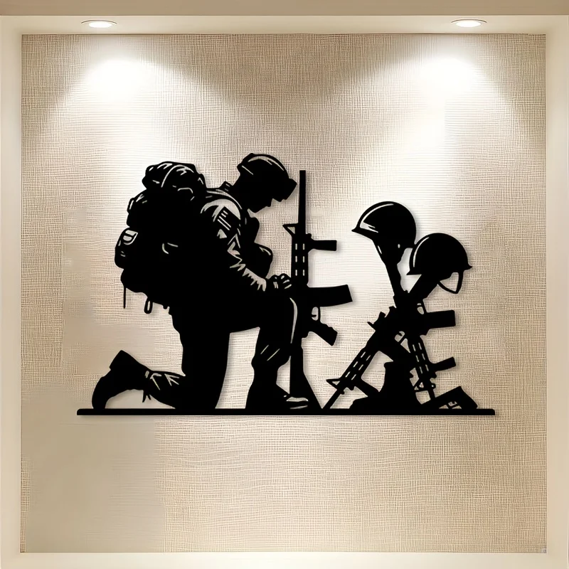 Art mural en métal soldat patriotique - Statue classique en fer pour la décoration de la maison ou du bureau, cadeau pour la Journée des Vétérans