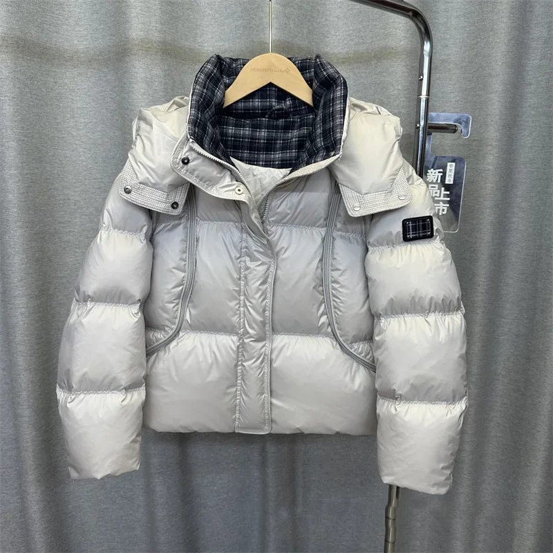 شتاء جديد فضفاض مقنعين المألوف القطن مبطن سترة 90 الأبيض بطة أسفل سترة للنساء معطف منتفخ سميك قصير #3