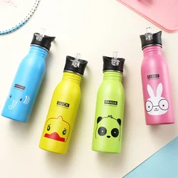 500ML Children Portable Stainless Steel Straw Bottles Sports Water Bottle for Kids Outdoor Cycling Camping Bicycle Bike Kettle