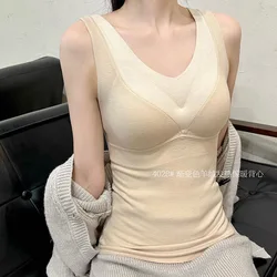 Autumn and winter cashmere low-collar collision design warm vest female free bra Slim thin can be worn outside heating bottoming