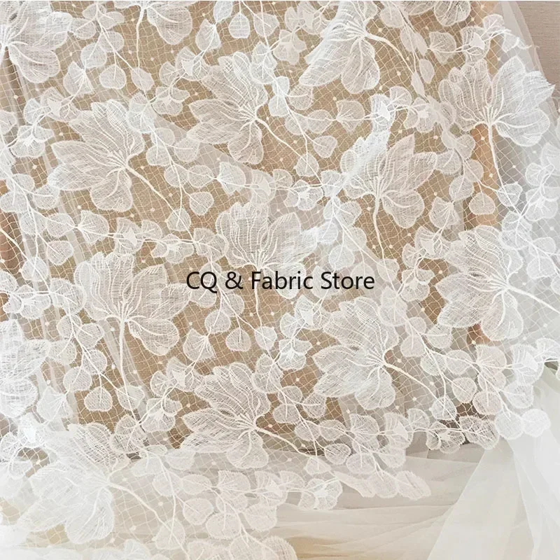 

Бело-черная вышитая сетчатая кружевная ткань ручной работы DIY свадебное платье дизайнерская ткань на метр