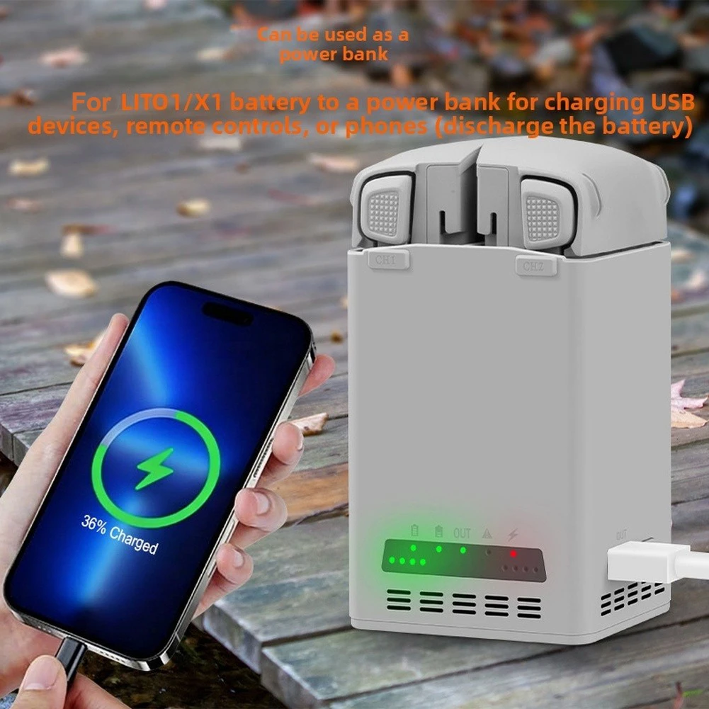 Fast Charge Hub For DJI Lito 1/X1 - Supports Two Batteries 20V/3.25A Input 8.6V/9A Max DC Output Built-in LED Level Display
