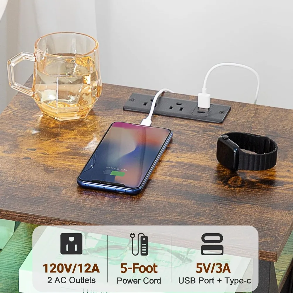 Set comodino doppio dotato di LED con stazione di ricarica e porte USB/uscita per uso sul comodino