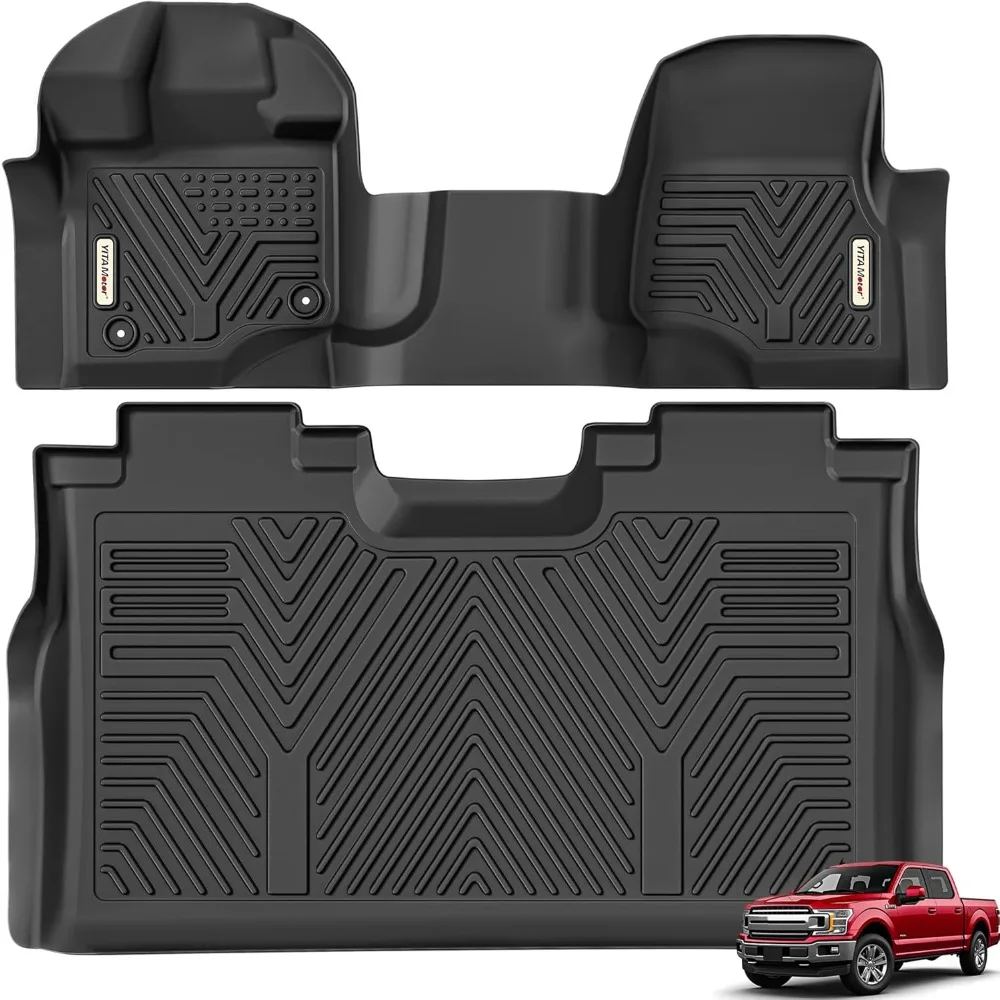 

Floor Mats Compatible with 2015-2025 Ford F-150 Super Crew Cab with 1st Row Bench Seats, 1st & 2nd Row All Weather Protection