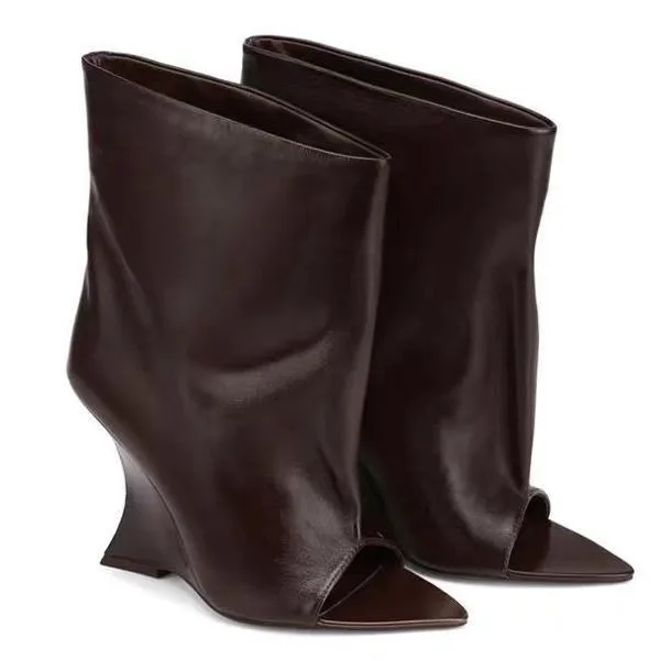 SoleLadies' Spring/Summer New Fish Mouth Slope High Heel Short Boots with Pointed Toe Exposed Cool Boots, Mid Top Boots