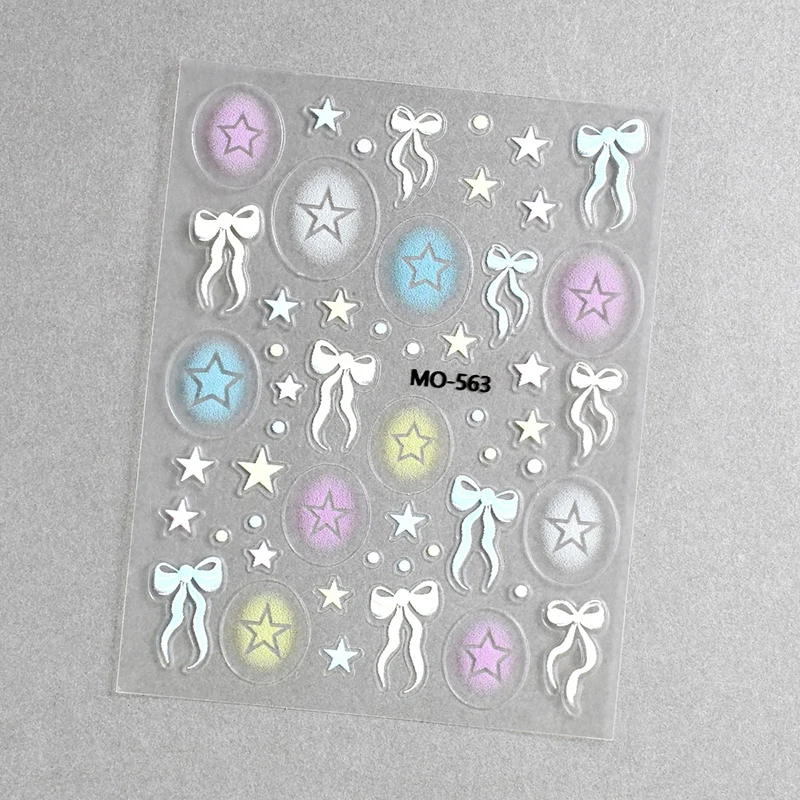 5D Reliëf Nail Art Stickers Snoep Kleur Sterren Liefde Harten Witte Strikjes Zelfklevende Nagels Decals Decoraties Voor Manicure