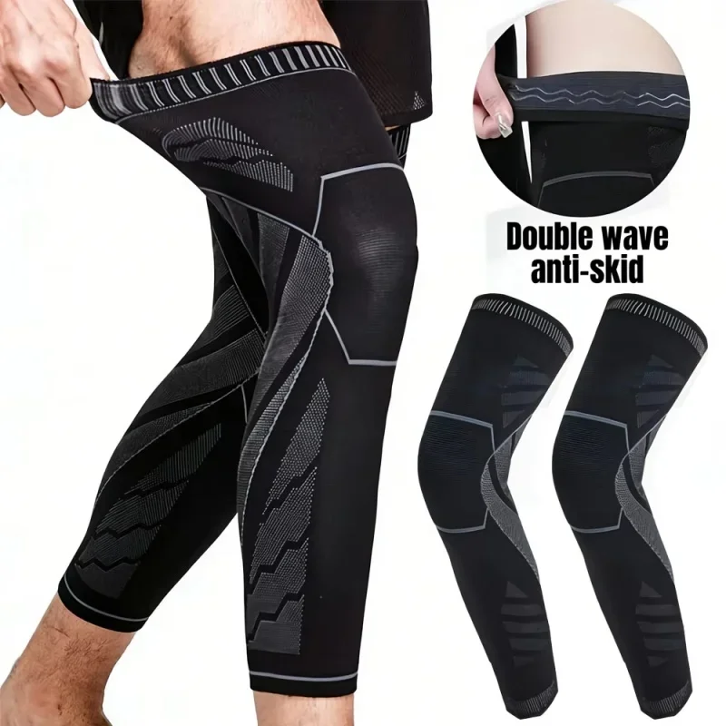 1 Pair Non-slip Full Length Compression Leg Knee Sleeves Sports Knee Brace Support For Running Basketball Cycling Gym Workout