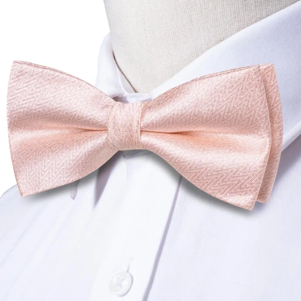 مرحبا التعادل الحرير رجالي ربطة القوس Pocket جيب مربع أزرار أكمام مجموعة الخوخ الوردي السلمون قبل تعادل فراشة عقدة ربطة العنق للذكور الزفاف الأعمال