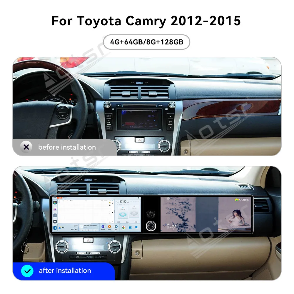 

Для Toyota Camry 2012-2015: 12,3-дюймовый HD-магнитола с двумя экранами, автомобильный мультимедийный видеоплеер, GPS-навигация, CarPlay