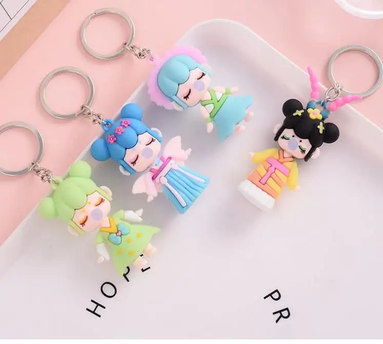 1 pz New fashion cartoon doll bubble girl portachiavi ciondolo borsa auto