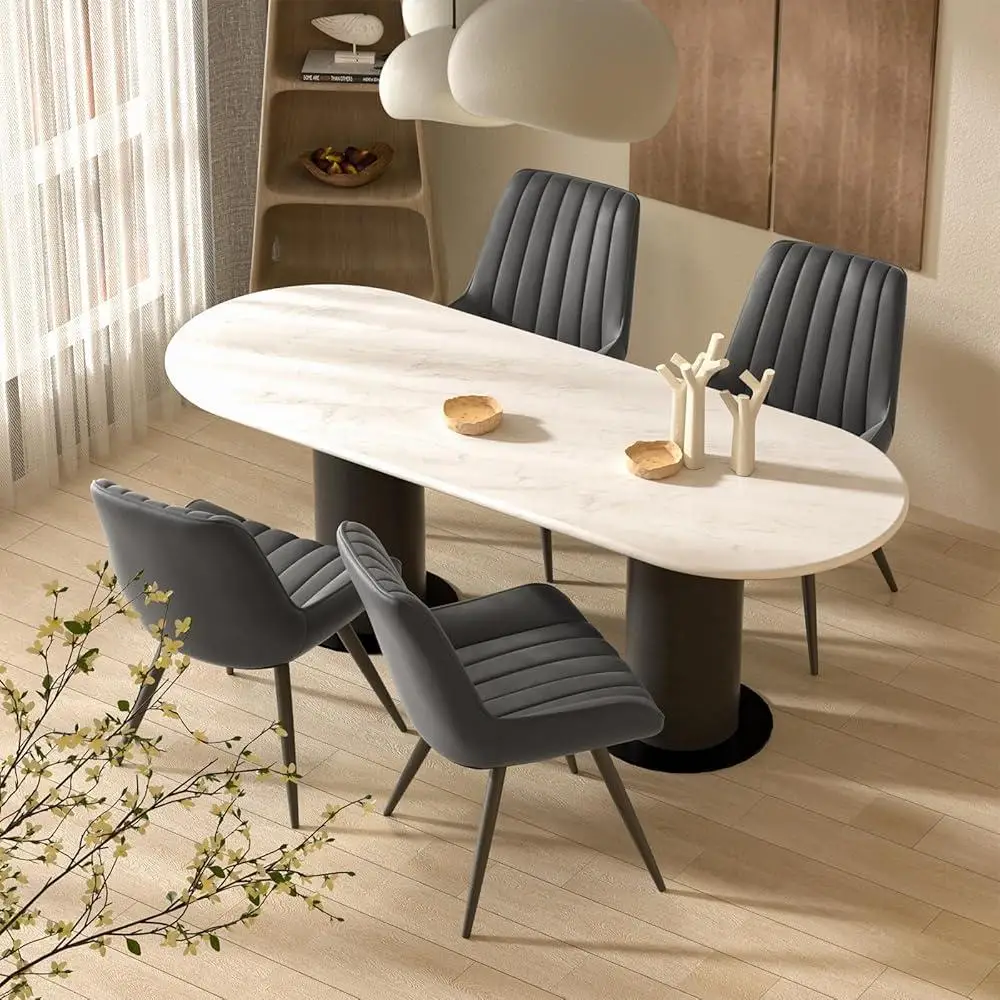 Modern Dining Chairs Set of 4 Comfy Upholstered Fabric Kitchen Side Chairs with Thick Cushions and Strong Metal Legs