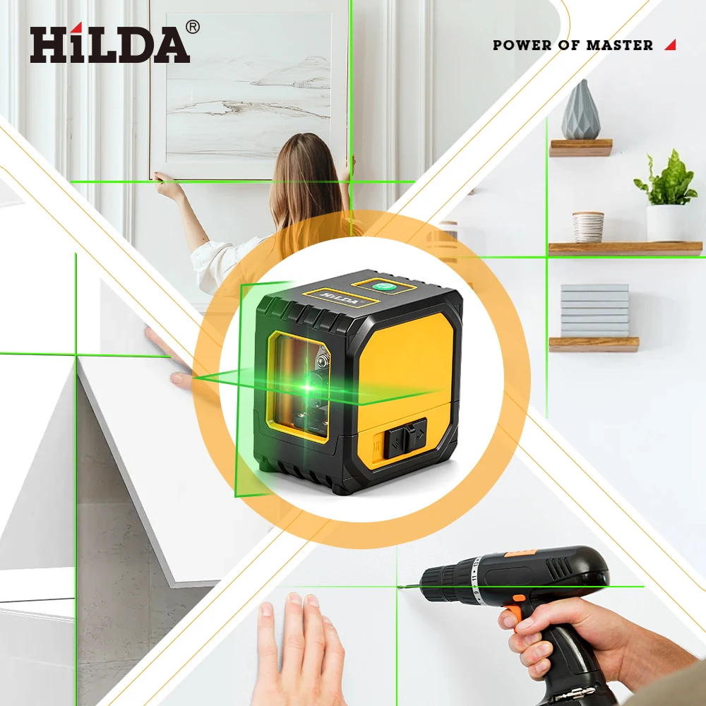 HILDA 2-Line Green Laser Level Self-Leveling Cross Line, Mini Size USB Charging Convenient to Carry High Visibility Beams