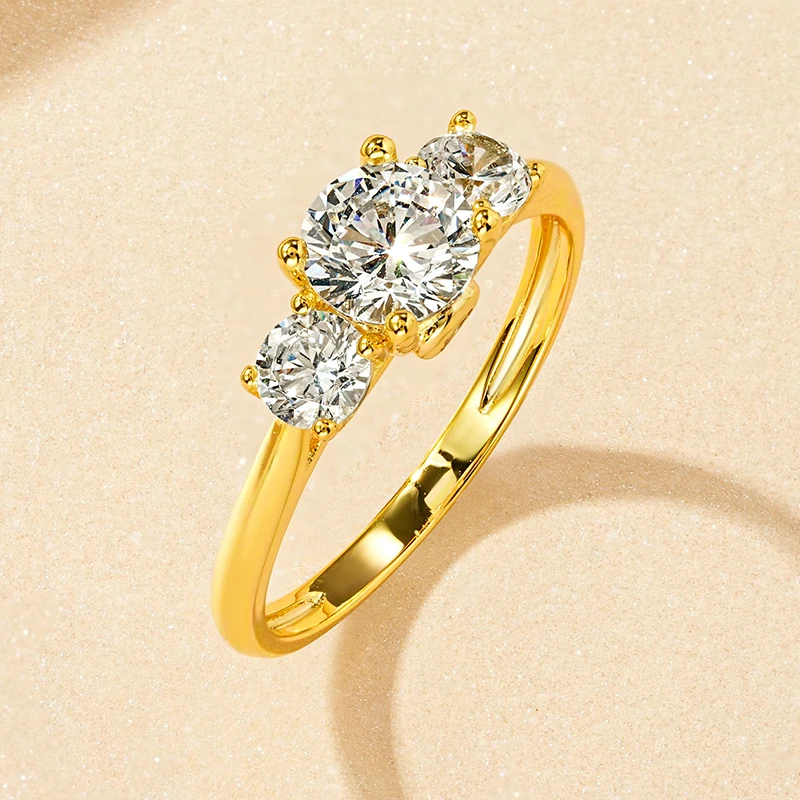 Rrjzz Classic Round Cut Moissanite Engagement Promise Ring Three Stone Lab Imitation Diamond Women bride Wedding Ring Jewelry