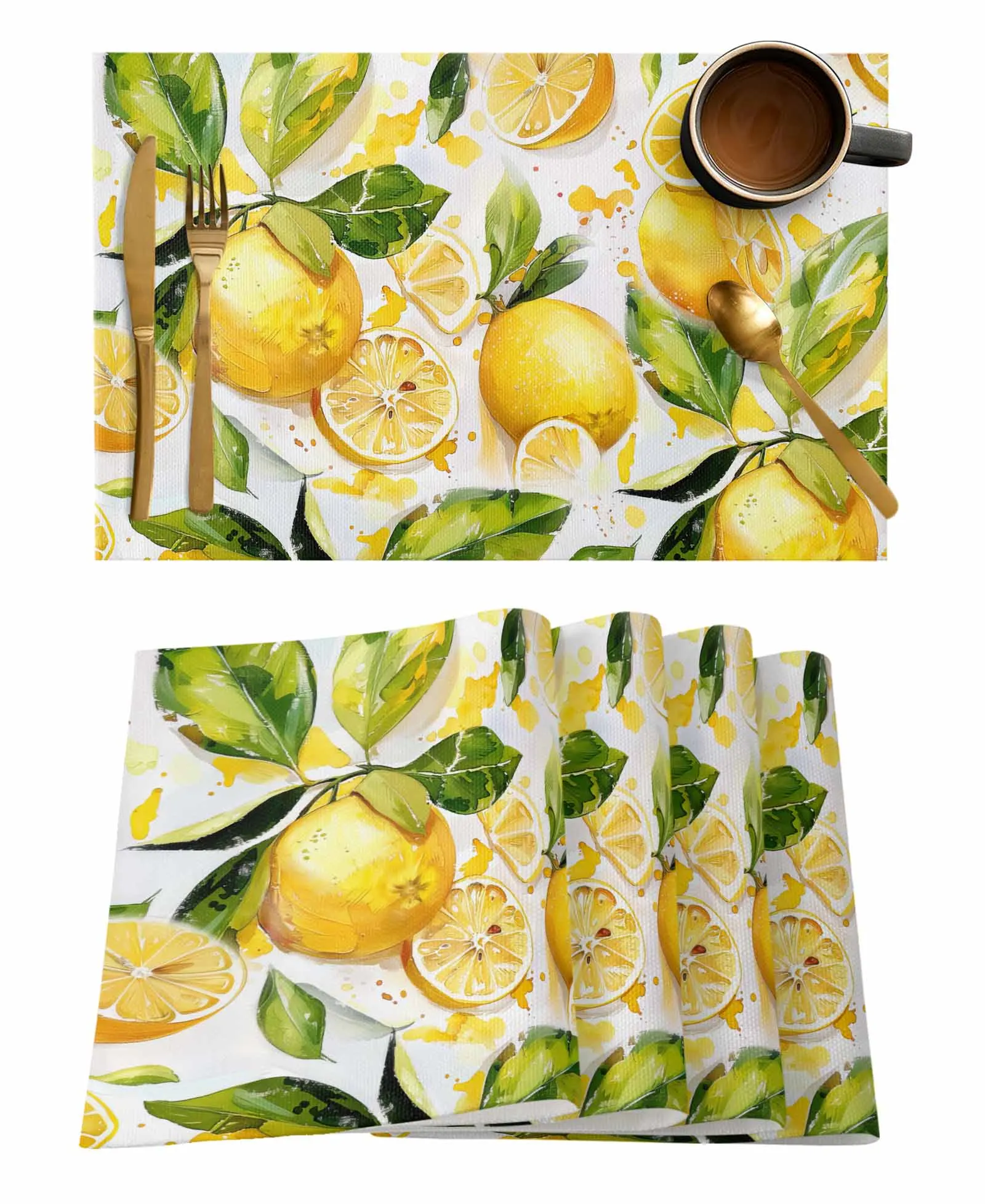 Lemon Leaves Watercolor Placemat Wedding Party Dining Decor Linen Table Mat Kitchen Accessories Table Napkin