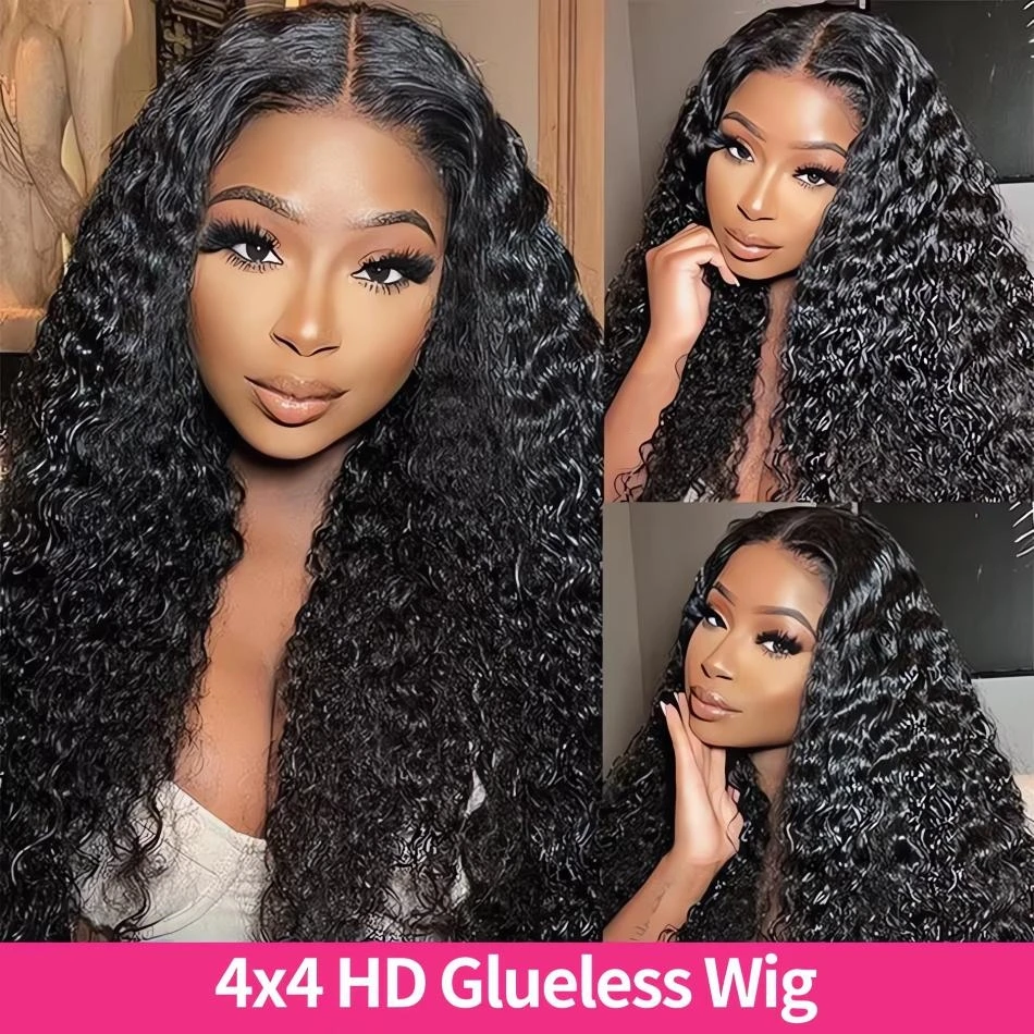 Smilegirl 220% Density 30 Inch Deep Curly Wave Wig 5x5 Glueless Lace Front Pre Plucked Brazilian Wet Wavy HD Transparent Lace Frontal Natural Color for Women