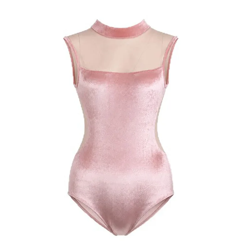Woman Ballet Leotards Sleeveless Dance Leotard Velvet Stand Collar Splice Gymnastics Leotard Adult Ballet Bodysuit Dance Costume