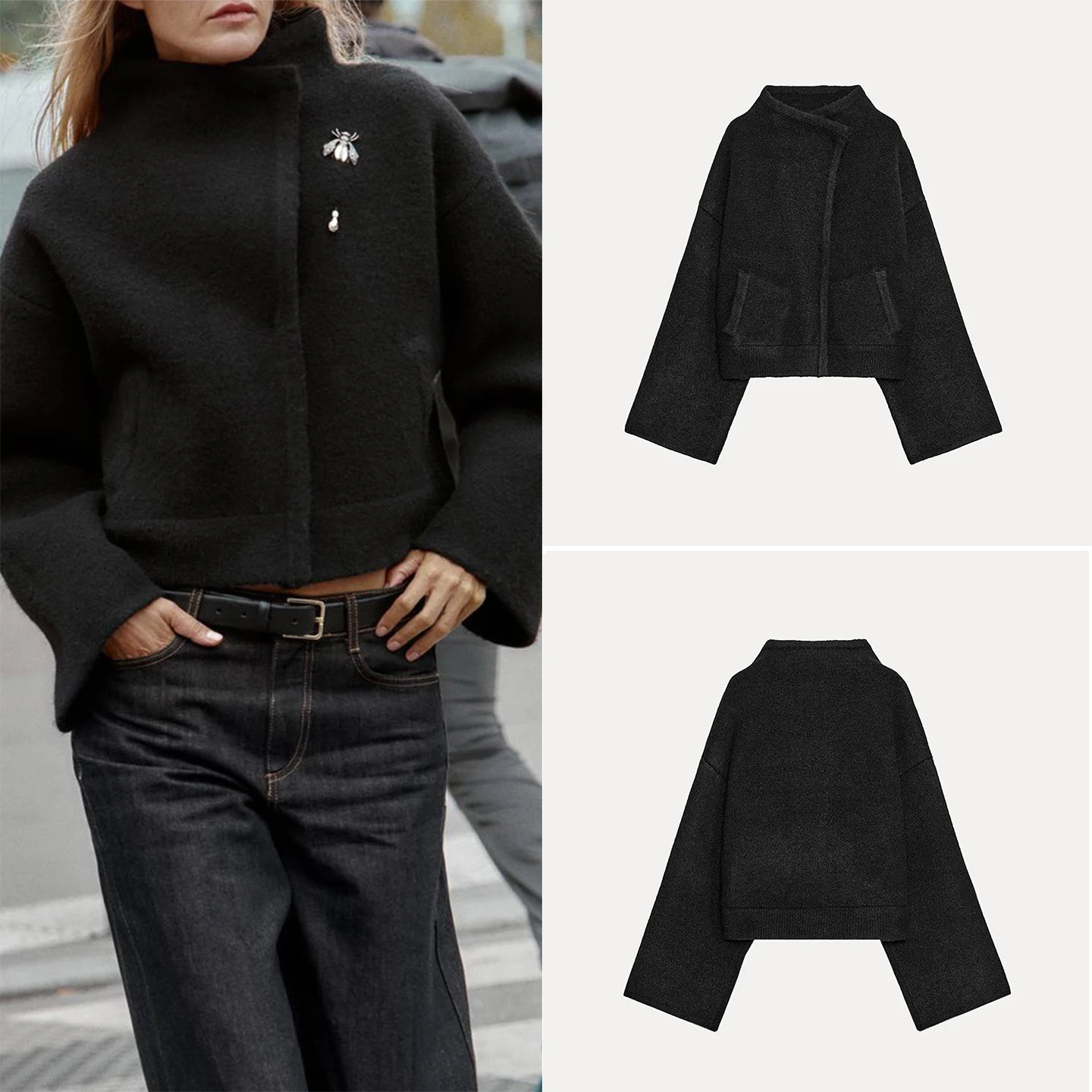 

Z 2025 New Faionable Personali Женская верхняя одежда-пилот Jaet Ele Универсальное шерстяное пальто Sle 553699