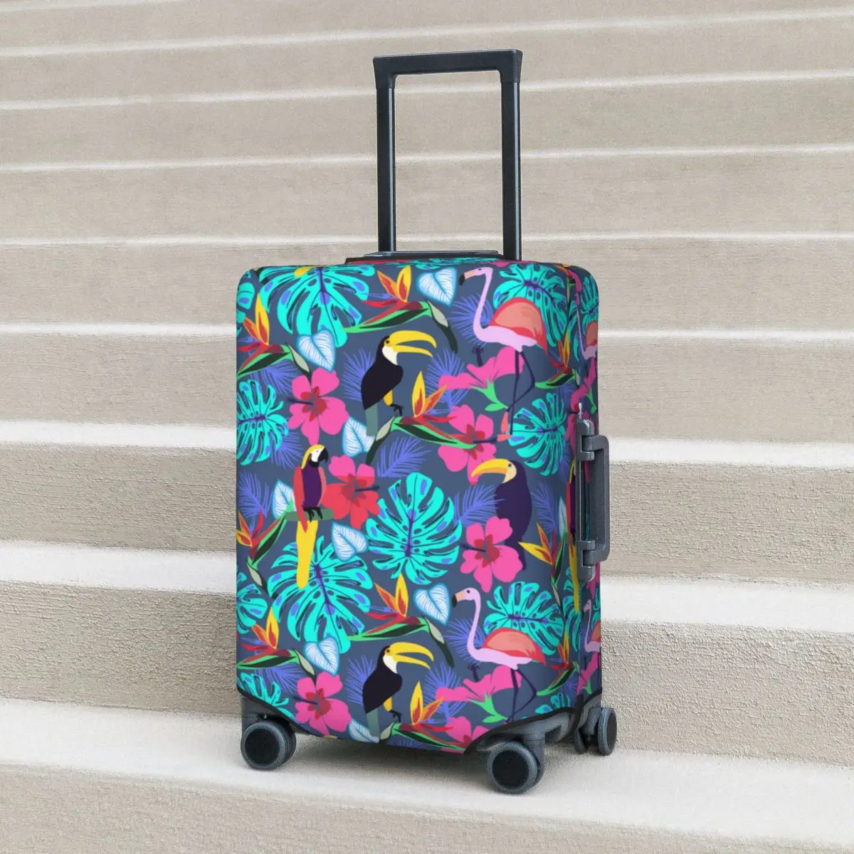 Tropical Plants Suitcase Cover Flamingo Toucan Parrot Travel Protector Vacation Elastic Luggage Accesories