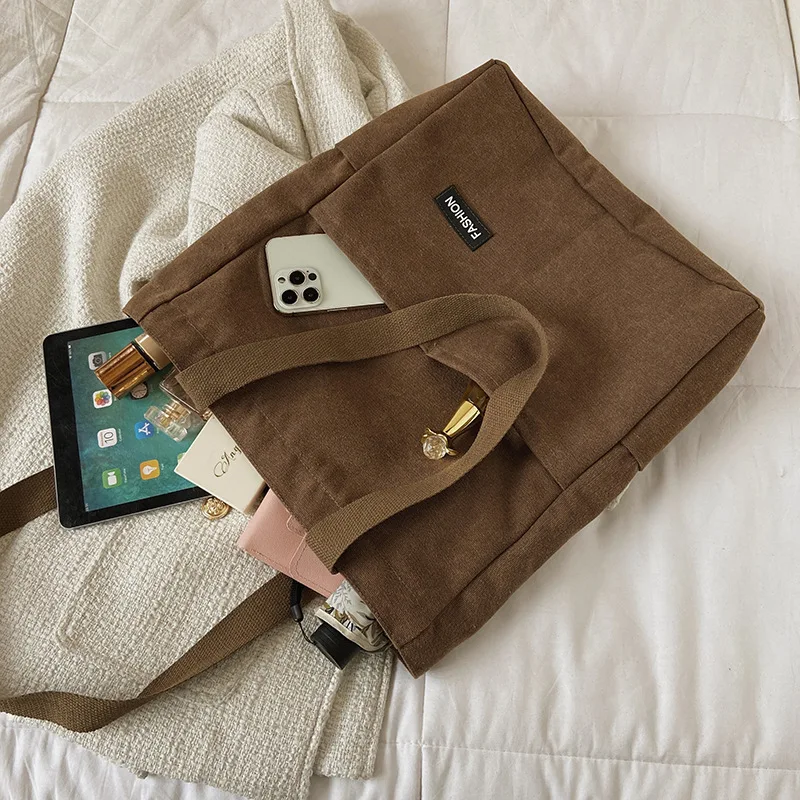 Women's Canvas Bag Student Book Shoulder Large Capacity Female Top Handle Shopper Tote Solid Color Handbags for Women Travel