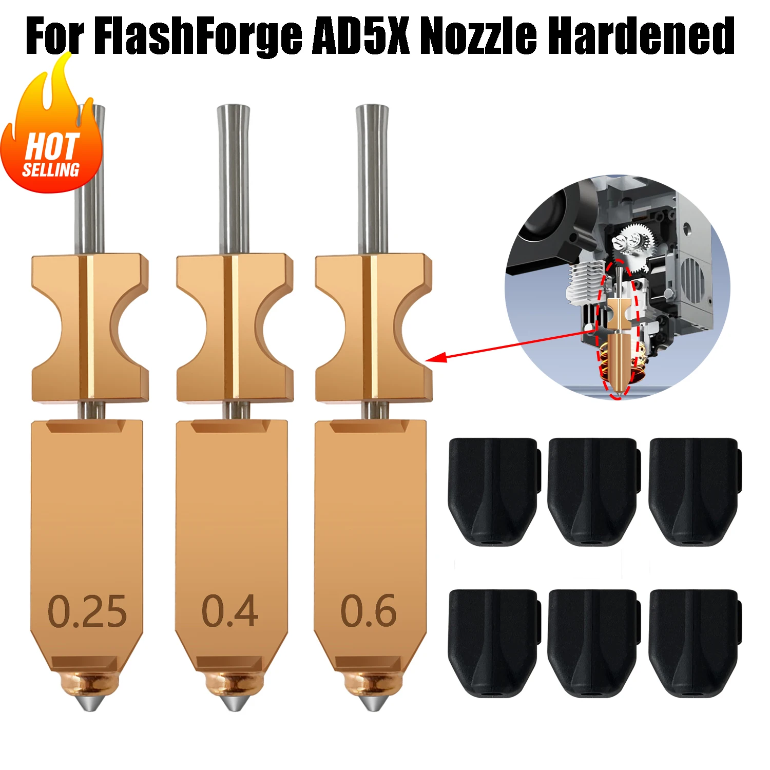 

Модернизированный комплект Hot End для Flashforge AD5X 0,25 мм/0,4 мм/0,6 мм, силиконовый чехол для насадки разных размеров для деталей экструдера Flashforge AD5X