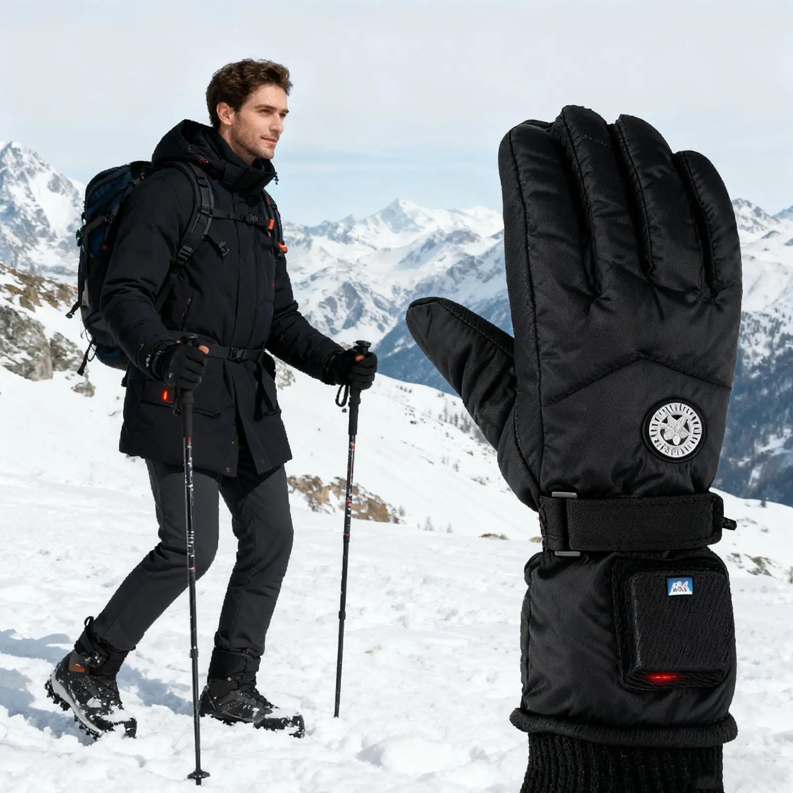 

Heated Gloves Rechargeable with 3 Temp Settings Winter Electric Heat Waterproof Gloves for Skiing Snowboarding Hiking Camping