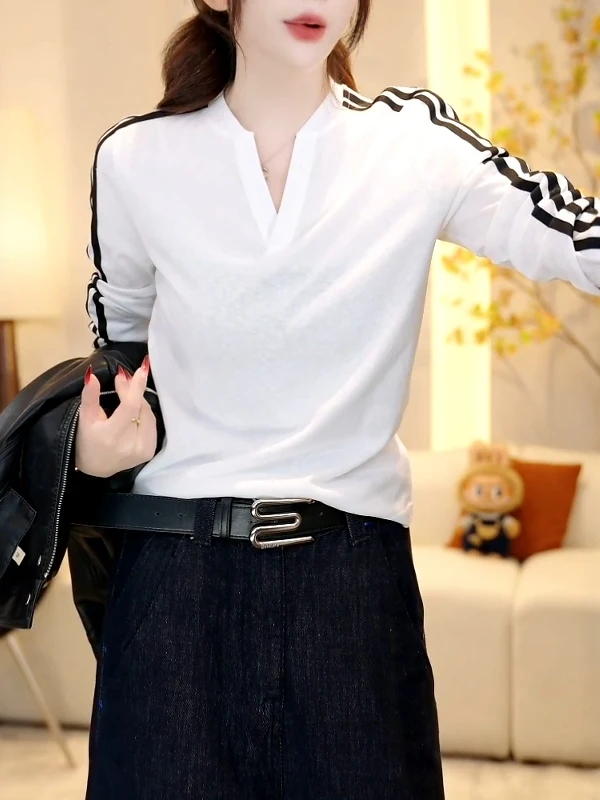 

Женская базовая футболка Ele V-Ne Long Sve из чистого хлопка, больших размеров, повседневная, приталенная, в корейском стиле, для работы и отдыха