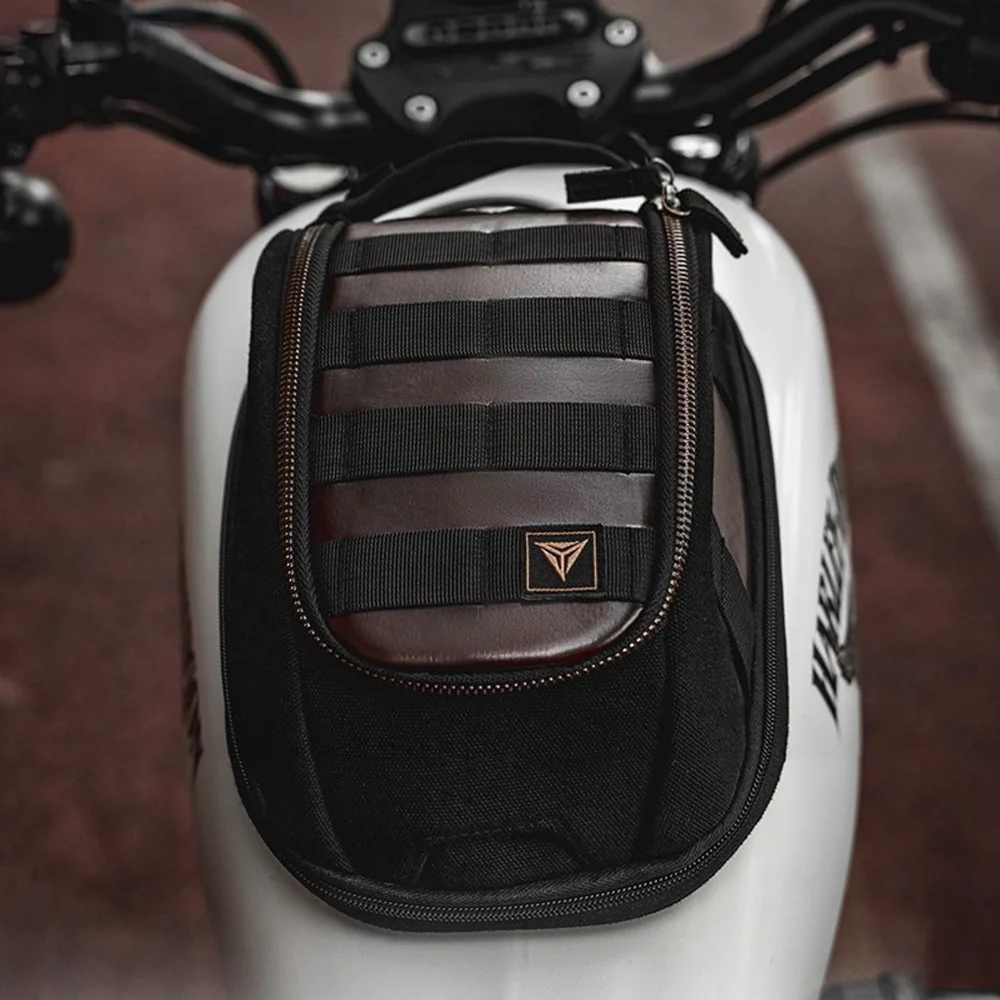 

Magnetic Motorcycle Tank Bag Expandable Waterproof Retro Leather Motorbike Fuel Tank Pack Touring Travel