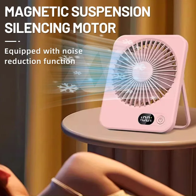 Portable Desktop Fan Mini Handheld Fan Mute Table Fan With Power Display 5 Speeds Adjustable Cooling Fan Foldable Desk Fan image 5
